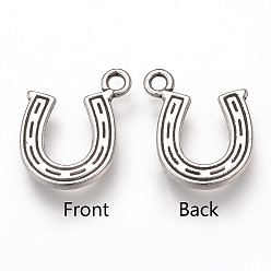 Antique Silver Tibetan Style Alloy Charms, Horseshoes, Cadmium Free & Lead Free, Antique Silver, 14x12x2mm, Hole: 1.5mm, about 1080pcs/1000g