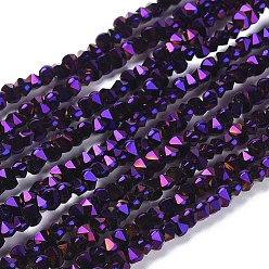 Plaqué Violet Perles en verre electroplate, facette, rectangle arrondi, plein plaqué, pourpre plaqué, 3x4.5x3.5mm, Trou: 0.8mm, Environ 149 pcs/chapelet, 17.32 pouce (44 cm)