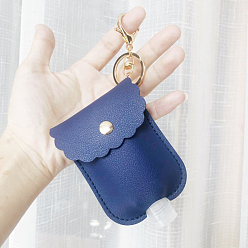 Midnight Blue Plastic Hand Sanitizer Bottle with PU Leather Cover, Portable Travel Squeeze Bottle Keychain Holder, Midnight Blue, 105x70mm