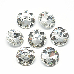 Clear Pointed Back Glass Rhinestone Cabochons, Back Plated, Faceted, Flat Round, Clear, 18x7.3mm