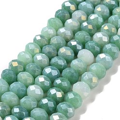 Vert Mer Brins de perles de verre plaquées à facettes, de couleur plaquée ab , rondelle, vert de mer, 7~7.5x5.5~6mm, Trou: 1.4mm, Environ 65 pcs/chapelet, 15.35~15.55 pouce (39~39.5 cm)