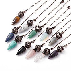 Mixed Stone Mixed Gemstone Dowsing Pendulum Big Pendants, with Brass Findings, Cadmium Free & Lead Free, Cone, 244x2.5mm, Hole: 1.6mm