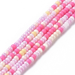 Hot Pink Glass Seed Bead Strands, Round Hole, Round, Hot Pink, 2.5~3x1.8~2.5mm, Hole: 1mm, about 191~200pcs/strand, 16.06~16.26 inch(40.8~41.3cm)