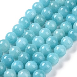 Cyan Natural Mashan Jade Round Beads Strands, Dyed, Cyan, 8mm, Hole: 1mm, about 51pcs/strand, 15.7 inch