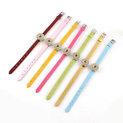 Mixed Color Imitation Leather Snap Cord Bracelet Making, with Platinum Tone Brass Snap Buttons, Findings and Watch Band Clasps, Mixed Color, 215x7.5mm, Fit snap button in 5~6mm knob
