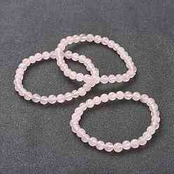 Розовый Кварц Натуральный розовый кварц бисером браслеты простирания, круглые, бусины : 6~6.5 мм, внутренний диаметр: 2-1/4 дюйм (5.55 см)