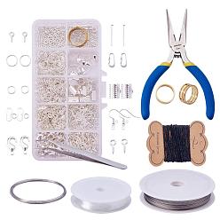 Plata Kits de fabricación de joyas de bricolaje pandahall elite, hallazgos de joyería de metal y juegos de herramientas, plata