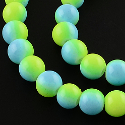 Sky Blue Two-Color Baking Painted Glass Bead Strands, Round, Sky Blue, 6mm, Hole: 1.3~1.6mm, about 138pcs/strand, 32.5 inch