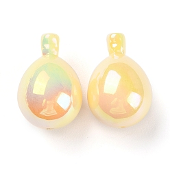 Jaune Uv perles acryliques plaqués, iridescent, larme, jaune, 26.5x18mm, Trou: 1.8mm