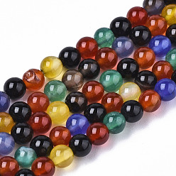 Colorful Natural Agate Beads Strands, Dyed, Round, Colorful, 4mm, Hole: 0.5mm, about 91~95pcs/strand, 14.57 inch~15.35 inch(37~39cm)