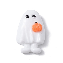 Ghost Halloween Theme Opaque Resin Cabochons, White, Ghost Pattern, 27x18x8mm
