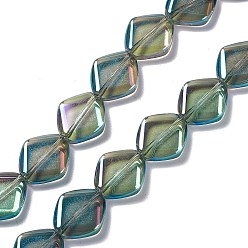 Green Electroplate Glass Beads Strands, Full Rainbow Plated, Rhombus, Green, 18x15.5x5mm, Hole: 1.2mm, about 35~37pcs/strand, 24.80~25.98 inch(63~66cm)