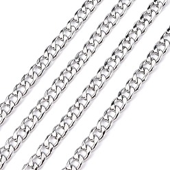 Stainless Steel Color 304 Stainless Steel Cuban Link Chains, Chunky Curb Chains, Unwelded, with Spool, Stainless Steel Color, 6mm