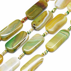 Olive Natural Banded Agate/Striped Agate Beads Strands, Dyed & Heated, Oval, Olive, 36~39x14~20x5~8mm, Hole: 2~2.5mm, about 8pcs/strand, 14.9 inch~15.3 inch(38~39cm)