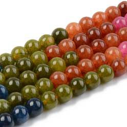 Mixed Color Round Dyed Natural Quartz Beads Strands, Segmented Multi-color Beads, Mixed Color, 6.5mm, Hole: 1mm, about 60pcs/strand, 15.08 inch(38.3cm)