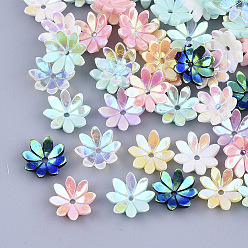 Mixed Color Opaque Resin Bead Caps, AB Color Plated, Multi-Petal, Flower, Mixed Color, 9.5x9.5x2.5mm, Hole: 1mm