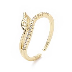 Oro Anillo de puño abierto con hoja de circonita cúbica transparente, joyas de latón para mujer, dorado, tamaño de EE. UU. 6 1/2 (16.9 mm)