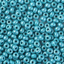Sky Blue 6/0 Czech Opaque Glass Seed Beads, Lustered, Round, Sky Blue, 4x3mm, Hole: 1.2mm, about 500g/bag