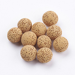 Verge D'or Perles de pierre de lave naturelle non cirées, pour perles d'huile essentielle de parfum, perles d'aromathérapie, teint, ronde, pas de trous / non percés, verge d'or, 13~14mm