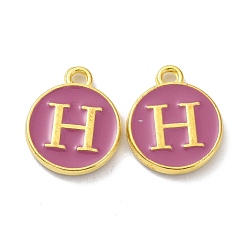 Letter H Golden Plated Alloy Enamel Charms, Cadmium Free & Lead Free, Enamelled Sequins, Flamingo, Flat Round with Letter, Letter.H, 14x12x2mm, Hole: 1.4mm