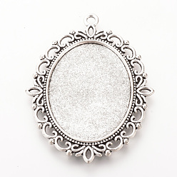 Antique Silver Tibetan Style Alloy Big Pendant Cabochon Settings, Double-sided Tray, Cadmium Free & Lead Free, Oval, Antique Silver, Tray: 30x40mm, 61x47x3mm, Hole: 2.5mm, about 80pcs/1000g