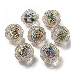 Noir Placage uv perles acryliques irisées arc-en-ciel, perle bicolore en perle, rose, noir, 15.5x16x15mm, Trou: 3mm