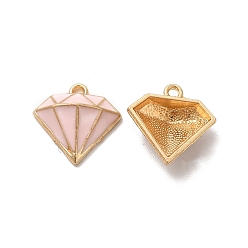 Pink Colgantes de esmalte de aleación, sin plomo y el cadmio, la luz de oro, encanto de diamante, rosa, 16x16x5.5 mm, agujero: 1.4 mm