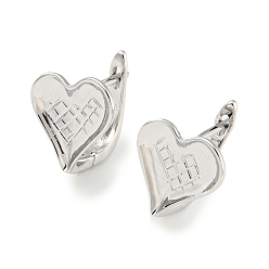 Платинированный Женские серьги-кольца из латуни в форме сердца, Реальная платина, 13x11.5 мм