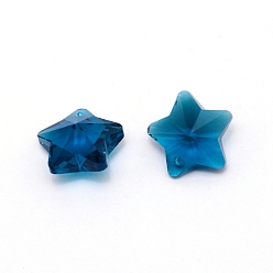 Marine Blue Transparent Glass Pendants, Faceted, Star Charms, Marine Blue, 13x13.5x7mm, Hole: 1mm