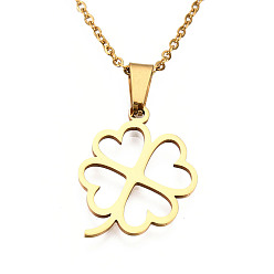 Golden 201 Stainless Steel Pendants Necklaces, with Cable Chains and Lobster Claw Clasps, Clover, Golden, 17.71 inch(45cm), 1.5mm