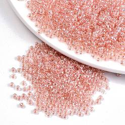Salmón Oscuro 6/0 perlas de cristal de la semilla, transparente interior colores lustre, agujero redondo, rondo, salmón oscuro, 6/0, 4~5x2.5~4.5 mm, agujero: 1.2 mm, sobre 4500 unidades / bolsa