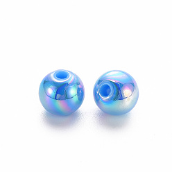 Bleu Ciel Foncé Perles acryliques opaques, de couleur plaquée ab , ronde, bleu profond du ciel, 8x7mm, Trou: 2mm, environ1745 pcs / 500 g