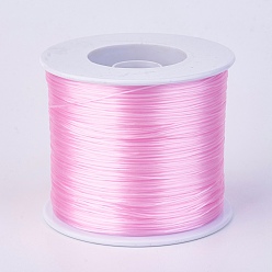 Perlas de Color Rosa Cuerda de cristal elástica plana, hilo de cuentas elástico, para hacer la pulsera elástica, rosa perla, 0.7 mm, aproximadamente 546.8 yardas (500 m) / rollo