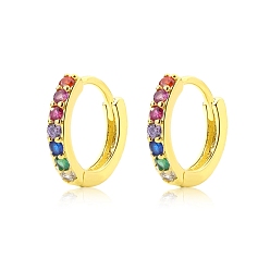 Golden Colorful Cubic Zirconia Hinge Hoop Earrings, Brass Jewelry for Women, Golden, 12mm