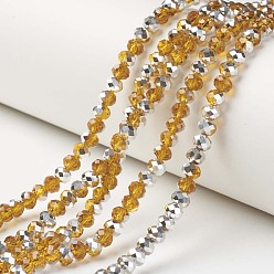 Orange Plaquent verre transparent perles brins, demi-argenté, facette, rondelle, orange, 4x3mm, Trou: 0.4mm, Environ 123~127 pcs/chapelet, 16.5~16.9 pouce (42~43 cm)