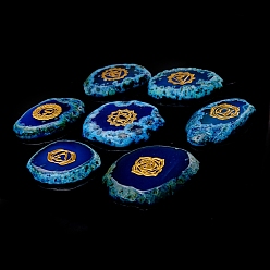 Bleu Pierre de pépites d'agate naturelle chakra, pierre de palme de poche pour équilibrer le reiki, décorations d'affichage à la maison, bleu, 30~50x5mm, 7 pièces / kit