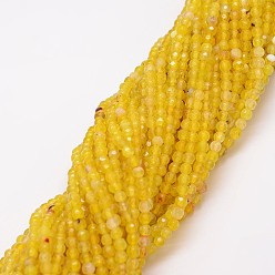 Gold Natural Agate Bead Strands, Dyed, Faceted, Round, Gold, 4mm, Hole: 0.8mm, about 90~92pcs/strand, 14 inch