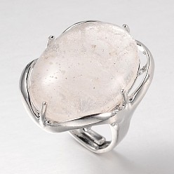 Cristal de Quartz Laiton ovale réglable cristal naturel anneaux large bande, 17mm, Plateau: 28x22 mm