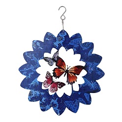 Dark Blue Butterfly Iron Wind Chime, 3D Rotating Wind Spinners for Yard and Garden Decoration, Dark Blue, 322mm