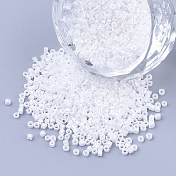 White Glass Cylinder Beads, Seed Beads, Ceylon, Round Hole, White, 1.5~2x1~2mm, Hole: 0.8mm, about 8000pcs/bag, about 85~95g/bag
