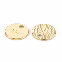 Light Gold Rack Plating Alloy Charms, Cadmium Free & Lead Free, Flat Round with Word Luck, Light Gold, 11x1mm, Hole: 2mm