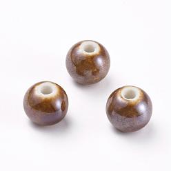 Chameau Perles en porcelaine manuelles, nacré, ronde, chameau, 8mm, Trou: 2mm