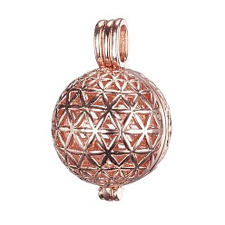 Rose Gold Brass Cage Pendants, For Chime Ball Pendant Necklaces Making, Hollow Round, Cadmium Free & Lead Free, Rose Gold, 31x20mm, Hole: 6x3mm, inner diameter: 18mm