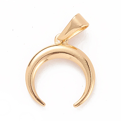 Golden Ion Plating(IP) 304 Stainless Steel Pendants, Large Hole Pendants, Double Horn/Crescent Moon, Golden, 19x18x2mm, Hole: 8x3mm