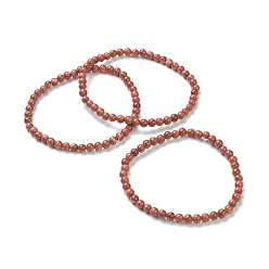 Goldstone Synthetic Goldstone Beaded Stretch Bracelets, Round, Beads: 4~5mm, Inner Diameter: 2-1/4 inch(5.65cm)