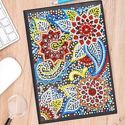 Colorido Kits de pintura de diamante de cuaderno con patrón de flores diy, Incluye bolsa de pedrería de resina., bolígrafo adhesivo de diamante, placa de bandeja y arcilla de pegamento, colorido, 210x150 mm
