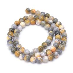 Verge D'or Jade blanc brins de pierres précieuses perles teints naturels, ronde, verge d'or, 6mm, Trou: 1mm, Environ 66 pcs/chapelet, 15.7 pouce