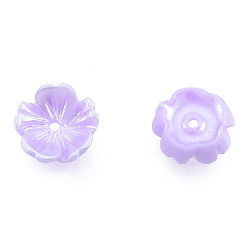 Lilac Resin Imitation Pearl Bead Caps, 5-Petal, Flower, Lilac, 7.5x8x2.5mm, Hole: 1mm