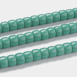 Aguamarina mediana K 9 hebras de perlas de vidrio, perlas de vidrio imitación de jade, columna, aguamarina mediana, 8~8.5x5.5~6 mm, agujero: 1.4 mm, sobre 67 unidades / cadena, 15.83 pulgada (40.2 cm)