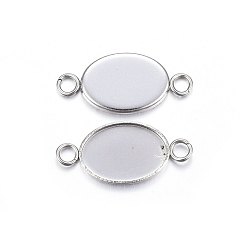 Stainless Steel Color 304 Stainless Steel Cabochon Connector Settings, Plain Edge Bezel Cups, Oval, Stainless Steel Color, 21~23x11x1.5mm, Hole: 2~2.5mm, Inner Diameter: 14x10mm